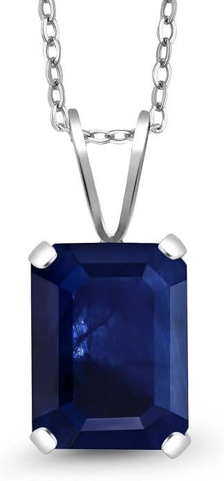 Gem Stone King Emerald Cut Pendant Necklace For Women | 925 Sterling Silver | Emerald Cut 9X7MM | Gemstone Birthstone | Fine Jewelry for Her Mom Wife | With 18 Inch Silver Chain