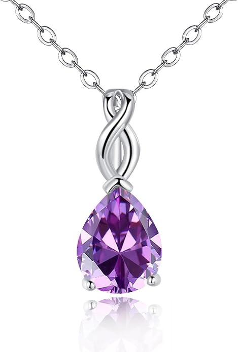VOLUKA Created Opal/Amethyst/Mystic Topaz Pendant Necklace for Women,18K White/Rose Gold Plated Chain Wedding Engagement Jewelry Gift