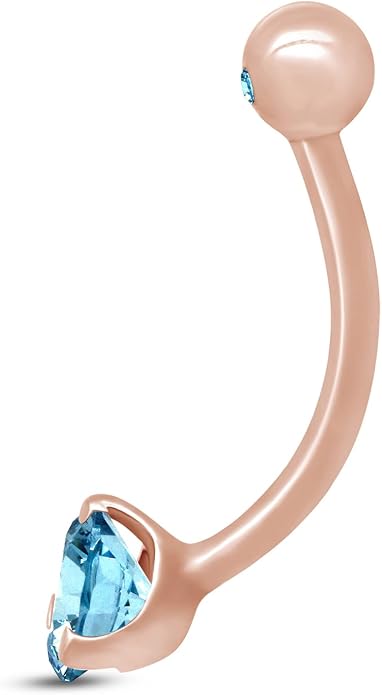 AFFY Internally Threaded Belly Button Navel Ring for Women, Three-Prong Round Simulated Birthstone in 14K Gold Over 925 Sterling Silver, Body Piercing Jewelry Gift