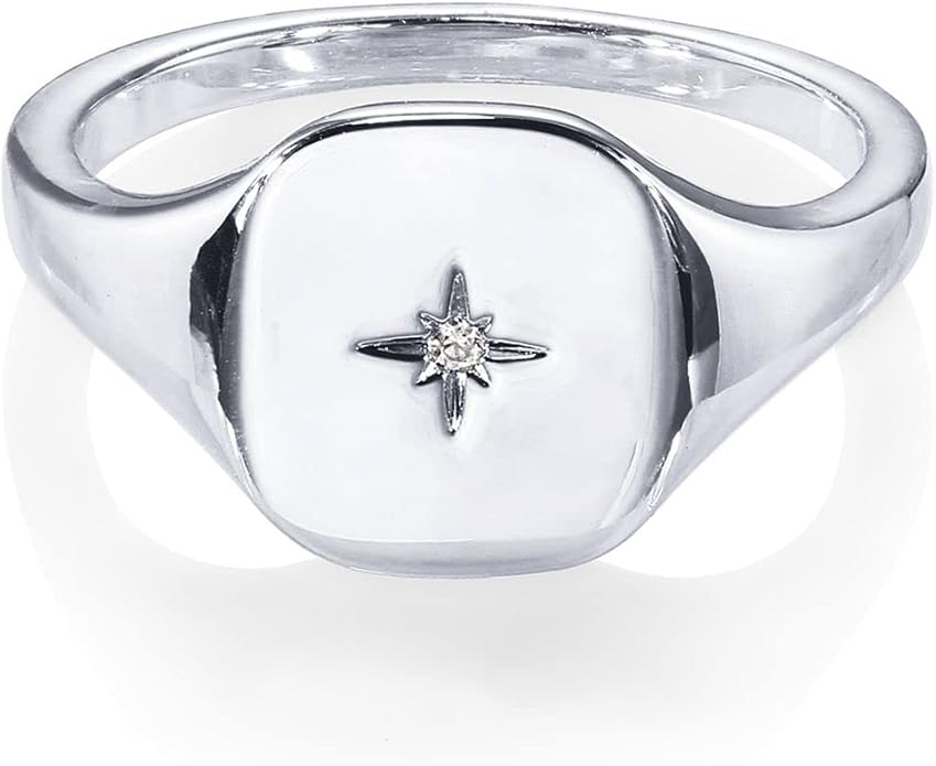 PAVOI 14K Gold Plated Engraved Signet Ring with North Star | Lightweight Thick Statement Rings for Women | Everyday Jewelry
