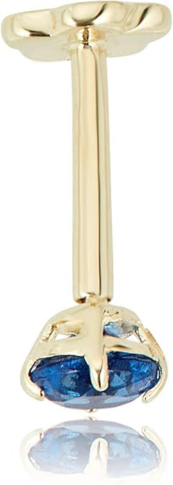 AVORA 14K Yellow/White Gold 3mm Round Simulated Diamond (0.1 carat) Cartilage Piercing Flat Back Earring Body Jewelry (18 Gauge) - Emerald, Ruby, Amethyst, Sapphire, Sim. Diamond