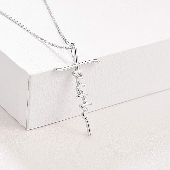 PRAYMOS Faith Cross Necklace for Women 925 Sterling Silver Pendant Necklace With Birthstone Initial Christian Religious Confirmation Baptism Mothers Day Gifts