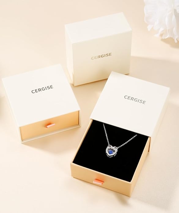 Trendy Dainty Infinity Birthstone Necklace, Dancing Heart 18K White Gold Plated 925 Sterling Silver Heart Necklace, Romantic Love Jewelry Graduation Gifts for Women Her