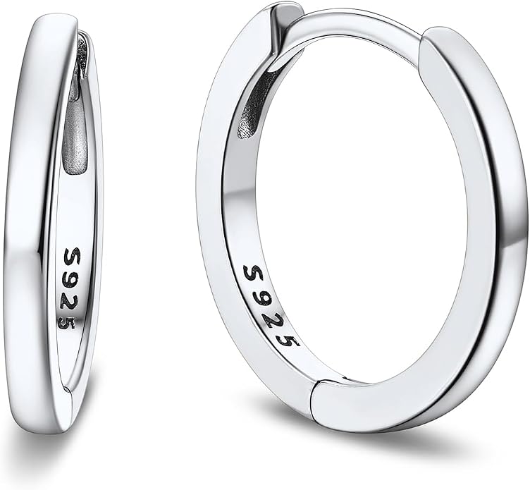 Bandmax 925 Sterling Silver Black Huggie Hoop Earrings 10mm Small Hypoallergenic Cartilage Piercing Jewelry for Women Men Gift