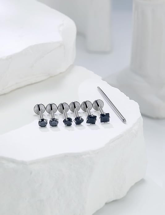 20G 18G 16G Astm F136 Titanium Internal Thread Flat Back Earrings Nose Studs Tragus Helix Conch Cartilage Lobe Earrings Medusa Labret Snake Bite Monroe Lip Ring Piercing Jewelry For Women Men