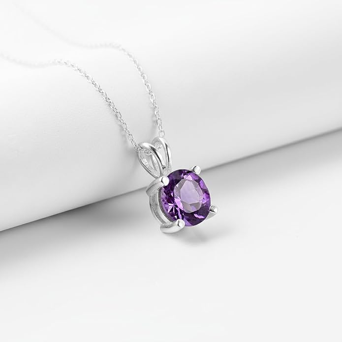 OdrillionGems Natural Gemstone Pendant Necklace, 925 Sterling Silver, Healing Crystal, Birthstone, Round Faceted, Handmade, Women Jewelry, Christmas Gift 16+2inch