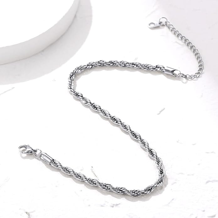 GoldChic Adjustbale Link Chain Anklet for Women Summer Jewelry, 316L Stainless Steel Figaro/Wheat/Twist Rope/Cuban Foot Bracelet-Waterproof, Resizable 9"-12" (Gift Box Included)