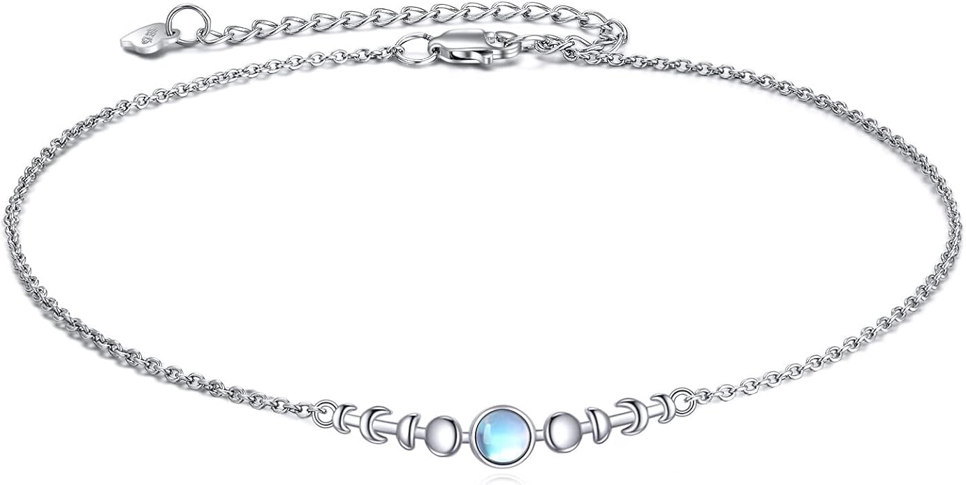 CRMAD Moonstone Moon/Star/Daisy/Turquoise/Rose Flower/Cat/Star/Hecate/Airplane/Pearl/Chakra/Rose Pearl/Butterfly/Wave/Starfish Anklet for Women Sterling Silver Anklet Irish Jewelry