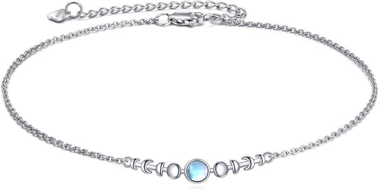 CRMAD Moonstone Moon/Star/Daisy/Turquoise/Rose Flower/Cat/Star/Hecate/Airplane/Pearl/Chakra/Rose Pearl/Butterfly/Wave/Starfish Anklet for Women Sterling Silver Anklet Irish Jewelry