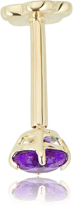 AVORA 14K Yellow/White Gold 3mm Round Simulated Diamond (0.1 carat) Cartilage Piercing Flat Back Earring Body Jewelry (18 Gauge) - Emerald, Ruby, Amethyst, Sapphire, Sim. Diamond