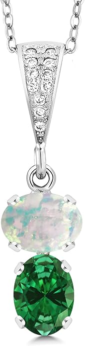 Gem Stone King 2-Stone Gemstone Birthstone Pendant Necklace for Women in 925 Sterling Silver | Oval 8x6MM | 18 Inch Silver Chain | Fine Jewelry for Her Mom Wife