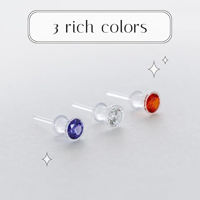 Medical Grade Plastic Earrings for Sensitive Ears, Nickel Free, Hypoallergenic Earrings for Girls and Women, Comfortable, Lightweight and Metal Free Cubic Zirconia