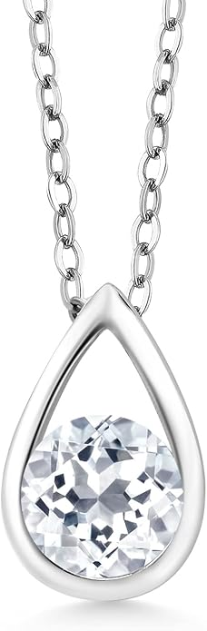 Gem Stone King Teardrop Pendant Necklace For Women | 5MM Round Gemstone Birthstone | 925 Sterling Silver | With 18 Inch Silver Chain | Fine Jewelry Gift for Her Mom Women Wife