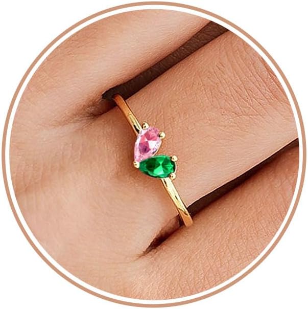 Mothers Day Gifts Gold Heart Birthstone Rings for Women Non Tarnish Stackable Pinky Ring Dainty 14K Gold Plated CZ Gemstone Ring Wedding Promise Ring Birthday Jewelry Gift for Mom