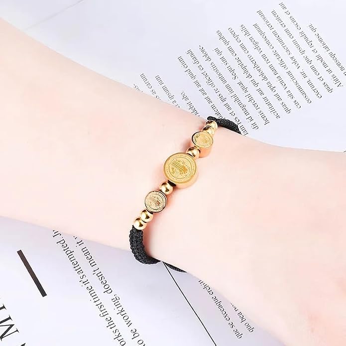 14K Gold Filled San Benito Bracelet For Women And Men, Saint Benedict Medal Bracelet Adjustable String Bracelets Religious, Pulseras De San Benito, Rosario De San Benito