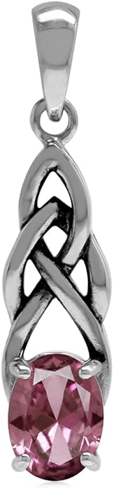 Silvershake 8X6mm Oval Shape Birthstone Gemstone Antique Finishing or Yellow Gold Plated 925 Sterling Silver Celtic Knot Weave Solitaire Pendant or Pendant with 18 Inch Chain Necklace Jewelry for Women