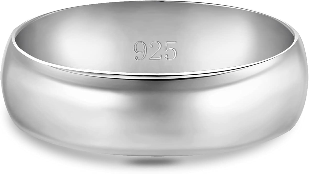 BORUO Silver Ring - 925 Sterling Silver Rings for Women - 14K Gold Plated Waterproof Wedding Band - Elegant Stacking Silver Band For Women and Men - Gifts for Special Occasions 4mm, 6mm Ring Size 4-15