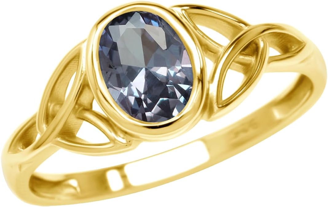 Silvershake 7x5MM Oval Shape Birthstone Gemstone White Gold Plated or 18K Yellow Gold Plated 925 Sterling Silver Triquetra Trinity Celtic Knot Solitaire Ring Jewelry for Women