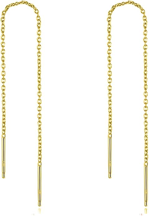 YFN Threader Earrings Sterling Silver Chain -Earrings for Women Dangle Earrings Thread Dangling Threaded Long Chain Earring Nickel Free Hypoallergenic Ear for Women