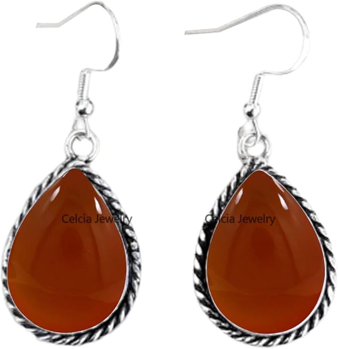 Pure 925 Sterling Silver Dangle Drop Earrings for Women, Pear Gemstone Handcrafted Earrings for Women & Girl ('Amethyst)