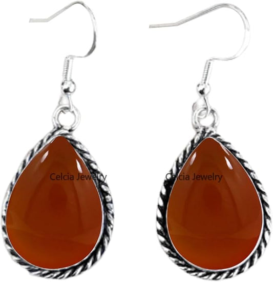 Pure 925 Sterling Silver Dangle Drop Earrings for Women, Pear Gemstone Handcrafted Earrings for Women & Girl ('Amethyst)