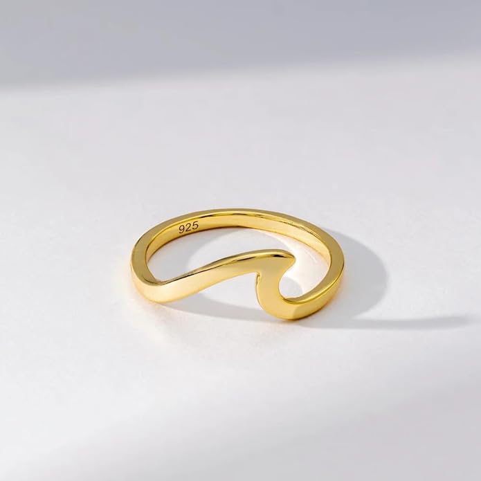 14K Gold Vermeil Ring for Women, Minimalist Stackable Band, 925 Sterling Silver Statement & Everyday Jewelry, Gifts for Women