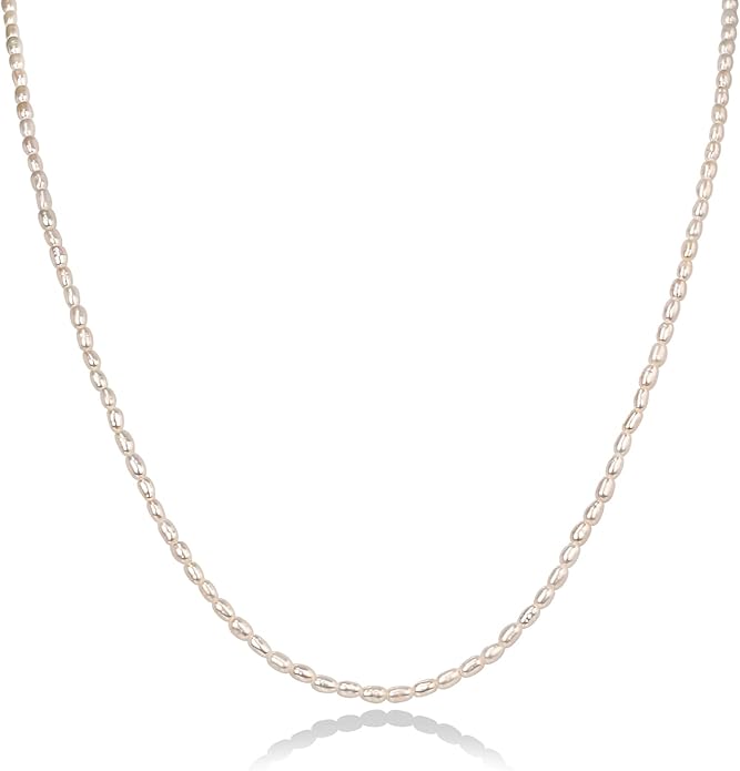 PAVOI 14K-18K Gold Plated Dainty Pearl Necklaces for Women - Station Beaded Choker Paperclip Chain Gold Pearl Necklace Bridal Jewelry