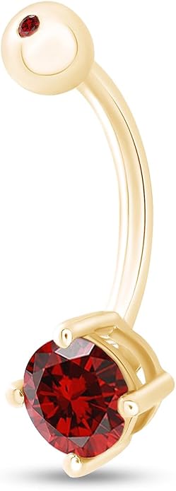 AFFY Round Shape Body Piercing Curved Barbells, Floating Navel Belly Piercing Button Premium Surgical Steel Ring in 14K Gold Over Sterling Silver