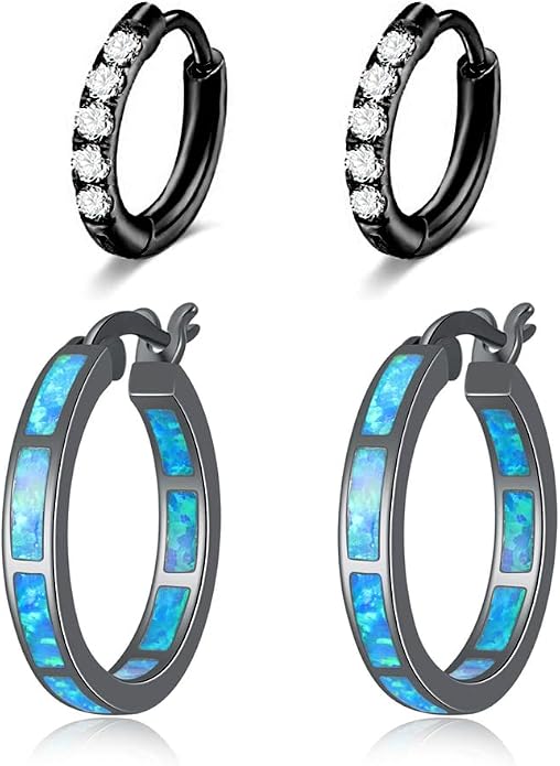 CiNily Sterling Silver/Rose Gold/Yellow Gold Plated Hoop Earrings 20mm,Multicolor Opal Small Hoop Earrings for Women Girls Hypoallergenic Jewelry for Sensitive Ears Gemstone Earrings