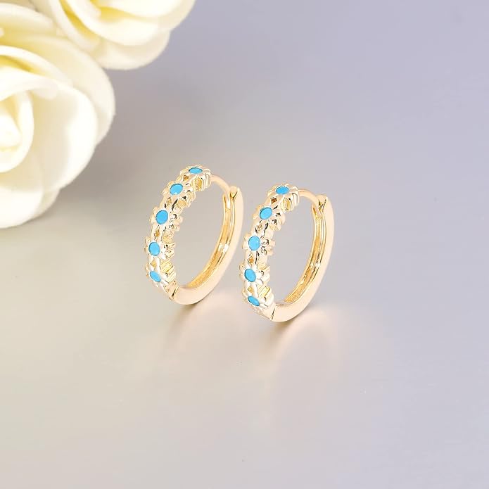 CiNily Small Hoop Earrings for Women Girls Flower Cubic Zirconia Huggie Earrings Hypoallergenic 14K Yellow Gold Plated Cartilage Earrings