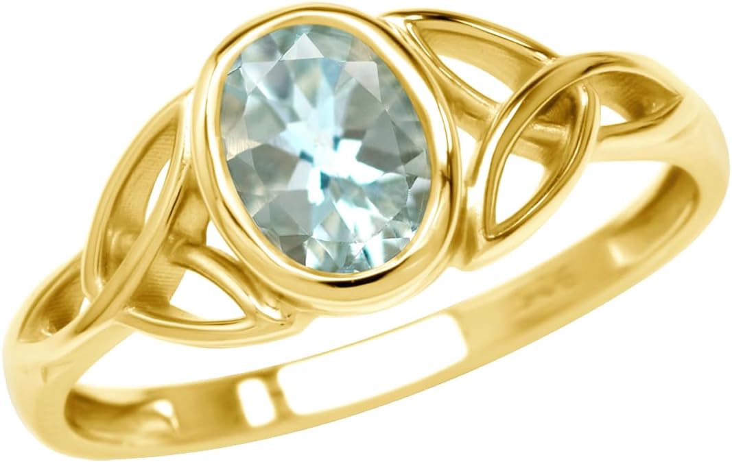 Silvershake 7x5MM Oval Shape Birthstone Gemstone White Gold Plated or 18K Yellow Gold Plated 925 Sterling Silver Triquetra Trinity Celtic Knot Solitaire Ring Jewelry for Women
