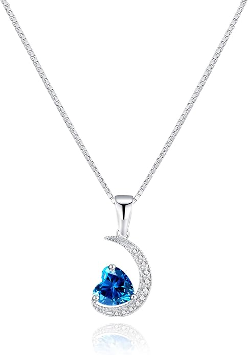 new spring White Gold Moon Pendant Sterling Silver Heart Shaped Moon Pendant Necklace for Women Jewelry Gifts for Mother's Day,Birthday and Anniversary Festivals