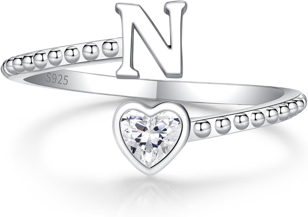Step Forward 925 Sterling Silver Adjustable Initial Ring for Women | Non Tarnish Letter Rings for Lady | Alphabet Heart Thumb Rings | Capital Letter Jewelry Gifts