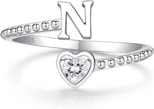 Step Forward 925 Sterling Silver Adjustable Initial Ring for Women | Non Tarnish Letter Rings for Lady | Alphabet Heart Thumb Rings | Capital Letter Jewelry Gifts