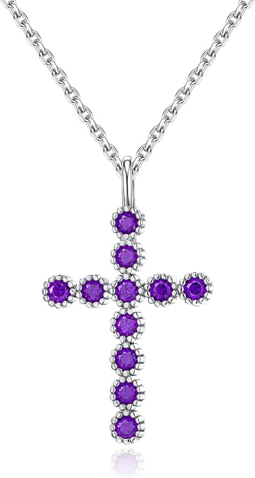 925 Sterling Silver 18 inch Birthstone Cross Pendant Necklace for Women Men