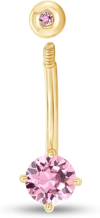 AFFY Round Shape Body Piercing Curved Barbells, Floating Navel Belly Piercing Button Premium Surgical Steel Ring in 14K Gold Over Sterling Silver