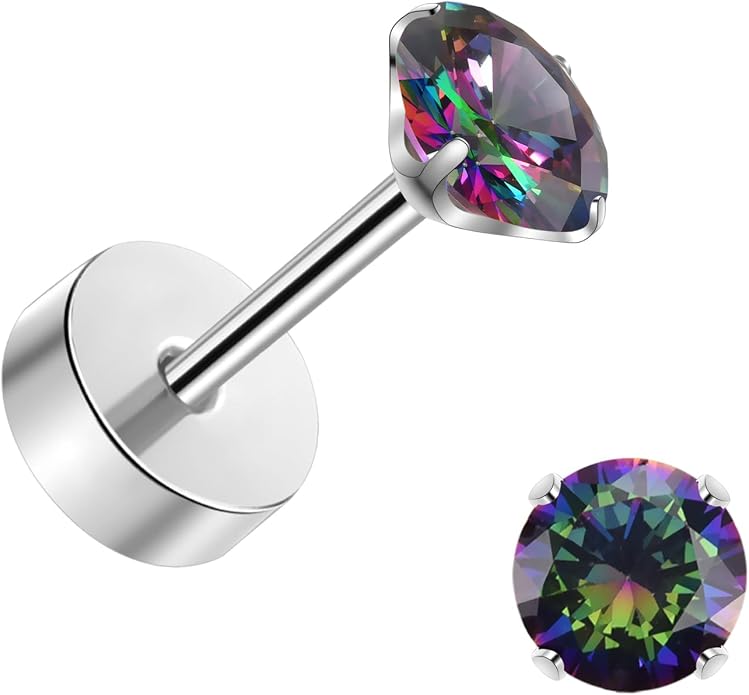 Titanium Earrings for Women Stud Earrings Cubic Zirconia Dainty Screw Flat Back Hypoallergenic Earrings for Women for Multiple Cartilage Helix Conch Tragus Piercing Jewelry for Sensitive Ears