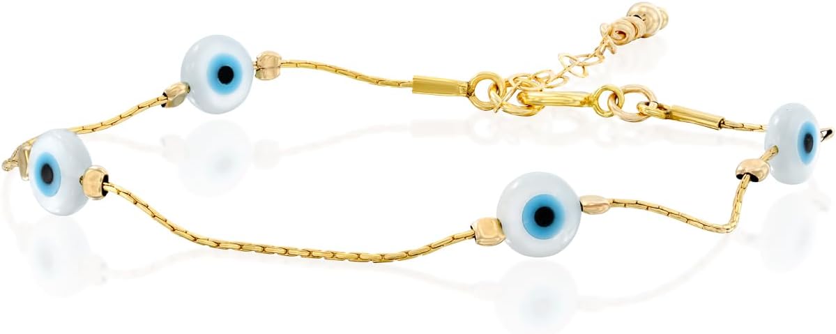 Minimalist Evil Eye Charm Bracelet – Handmade Delicate Good Luck Jewelry for Women – Adjustable 6.5” + 1” Extender