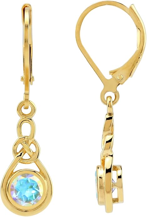 Silvershake Genuine Gemstone Irish Celtic Knot Drop Dangle Earrings