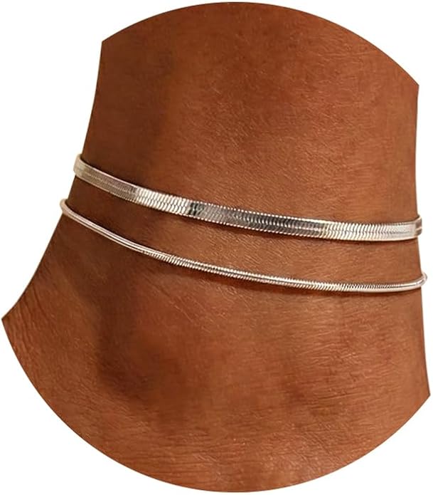U7 Silver/Gold Ankle Bracelets for Women Layered Chain Anklets Stainless Steel Waterproof Summer Beach Anklet Cham, Adjustable 8.5"-10.5"