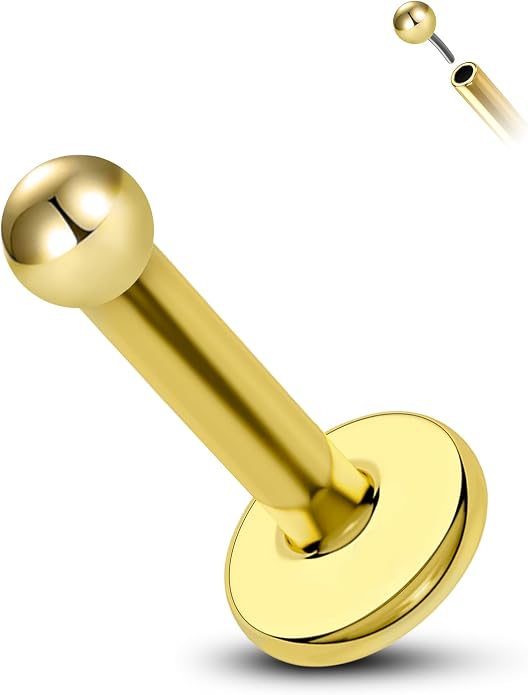 COCHARM 14K Solid Gold Helix Cartilage Tragus Earring Stud 16g Yellow Gold Threadless Tragus Cartilage Helix Conch Piercing Jewelry Flat Back Lip Labret Medusa Monroe Piercing Stud