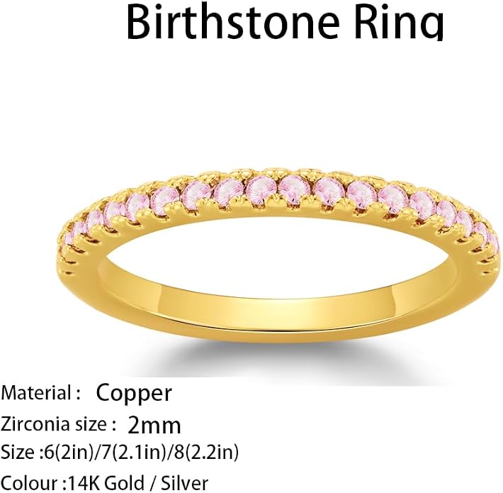 Birthstone Rings For Women, Silver Stackable Cubic Zirconia Stainless Steel Birth Stone Ring To My Daughter/Mom Birthday Unique Gifts Jewelry