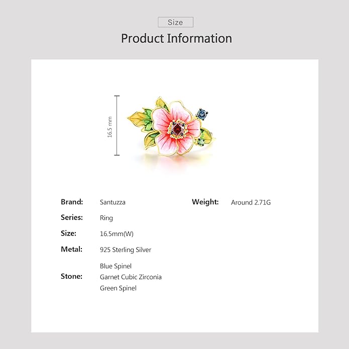 Santuzza 925 Sterling Silver Enamel Flower Statement Ring for Women