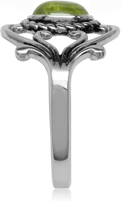 Silvershake Bezel Set Cabochon Gemstone Surrounded by Twisted Rope White Gold Plated 925 Sterling Silver Victorian Style Ring