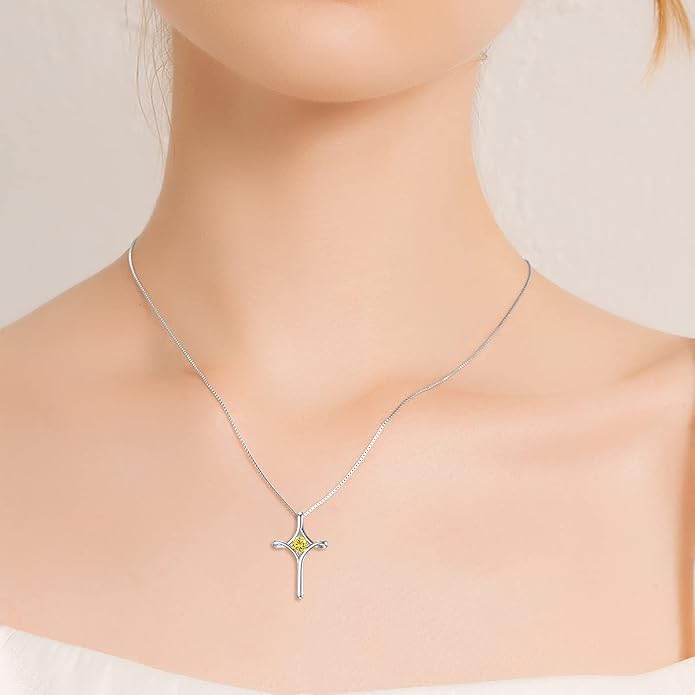 TOUPOP Cross Necklace for Women 925 Sterling Silver Birthstone Cross Pendant Fine Jewelry Anniversary Birthday Mothers Day Gifts for Mom Wife Her