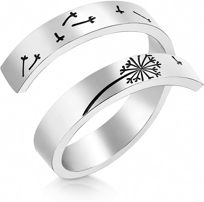 Uloveido Adjustable Inspirational Flying Dandelion Double Stainless Steel Freedom Ring Bands Cool Stacking Gift for Women, Engraving Rings Motivational Gift Y2004