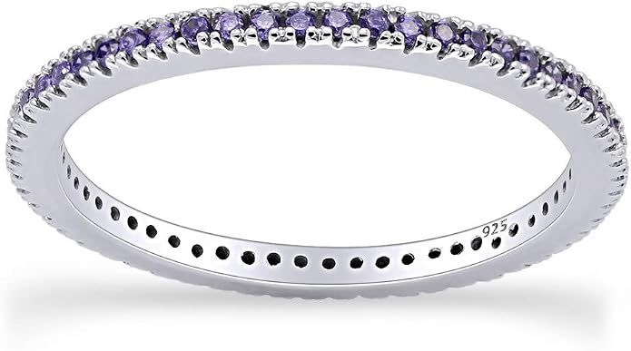 THE JEWEL ZONE Eternity Band Ring for Women, Round Cut Simulated Alexandrite in 14K Gold Plated 925 Sterling Silver, Stackable Wedding Band or Anniversary Ring Jewelry for Her