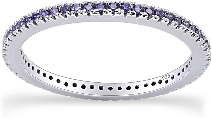 THE JEWEL ZONE Eternity Band Ring for Women, Round Cut Simulated Alexandrite in 14K Gold Plated 925 Sterling Silver, Stackable Wedding Band or Anniversary Ring Jewelry for Her