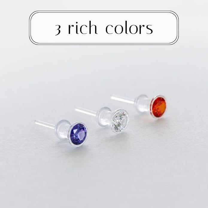 Medical Grade Plastic Earrings for Sensitive Ears, Nickel Free, Hypoallergenic Earrings for Girls and Women, Comfortable, Lightweight and Metal Free Cubic Zirconia