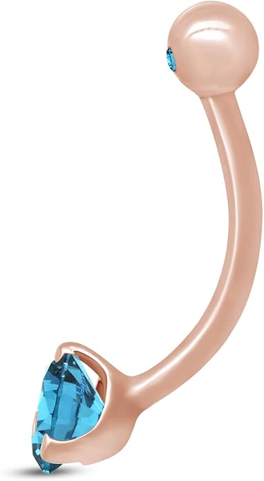 AFFY Internally Threaded Belly Button Navel Ring for Women, Three-Prong Round Simulated Birthstone in 14K Gold Over 925 Sterling Silver, Body Piercing Jewelry Gift